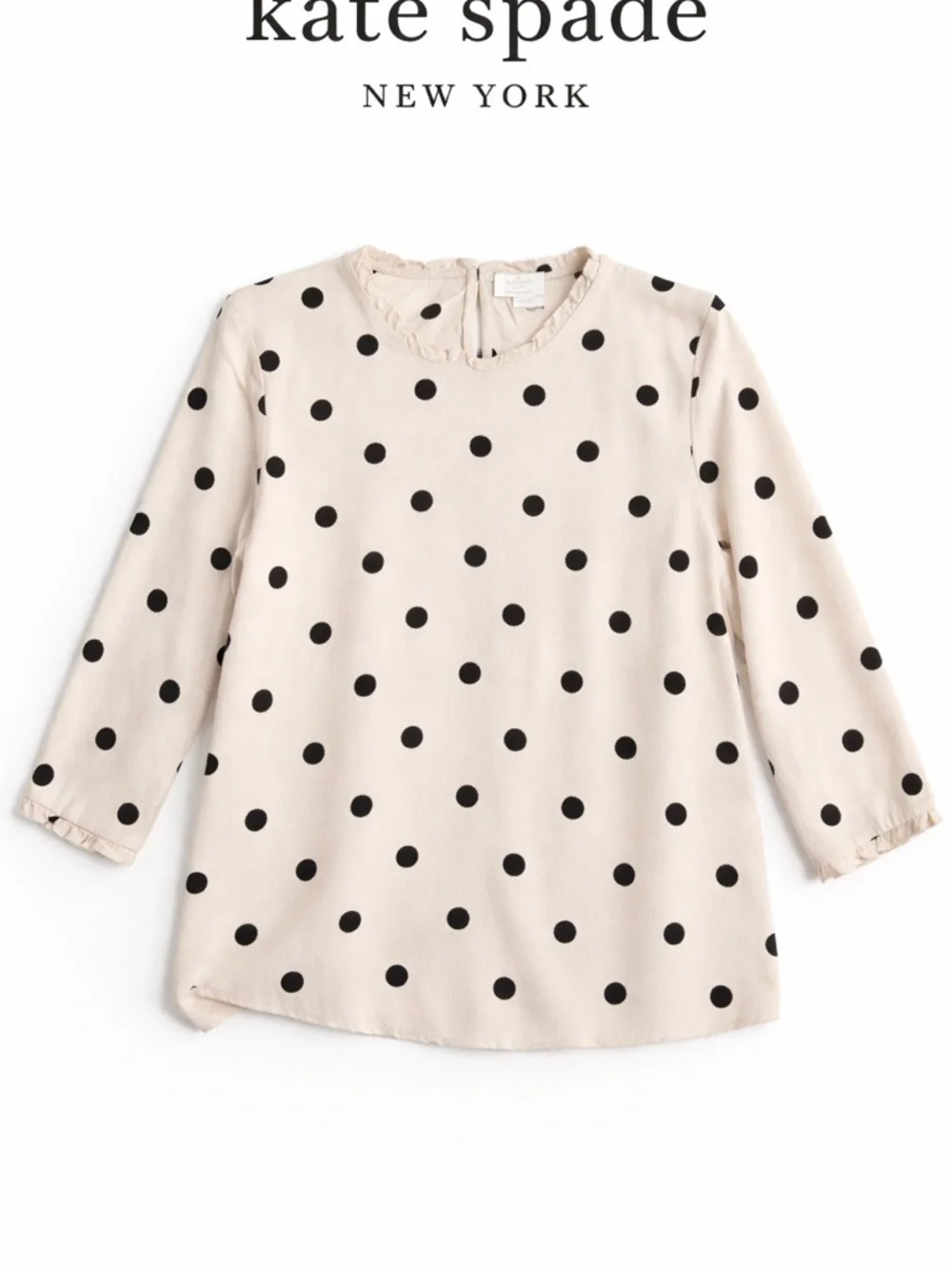 Kate Spade Polka Dot Blouse Cream Black Size XS Ruffle Detail